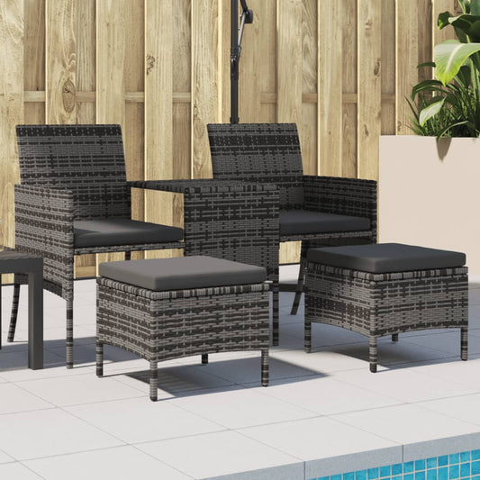 Divano da Giardino a 2 Posti Tavolino e Pouf Polyrattan Grigio