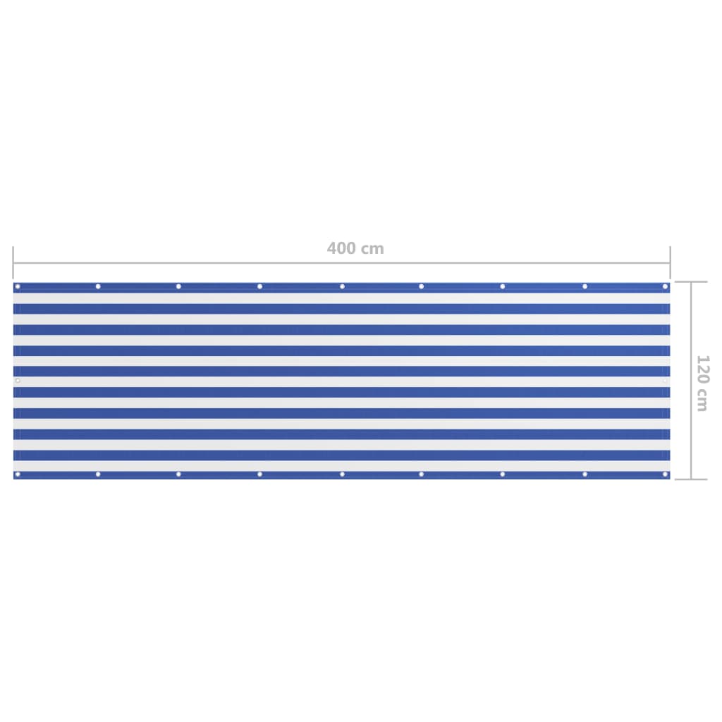 Paravento Balcone Bianco e Blu 120x400 cm Tessuto Oxford | homemem39