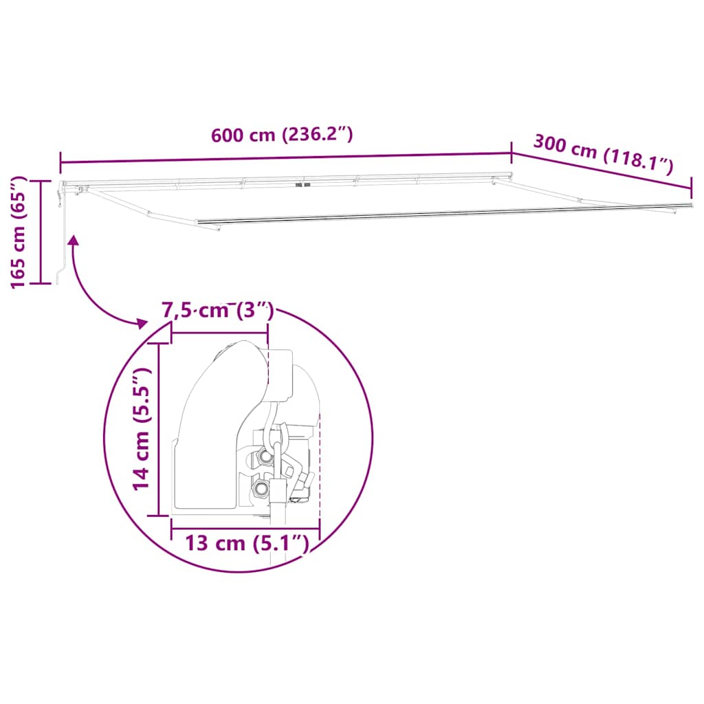 Tenda da Sole Bianco 6 x 3 m Metallo