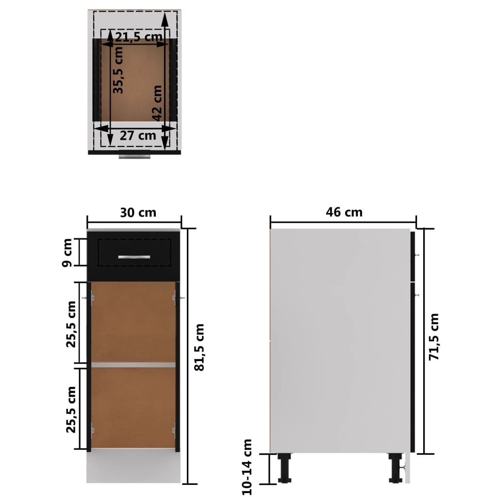 Armadio con Cassetto “Lyon” Nero 30x46x81,5 cm - homemem39