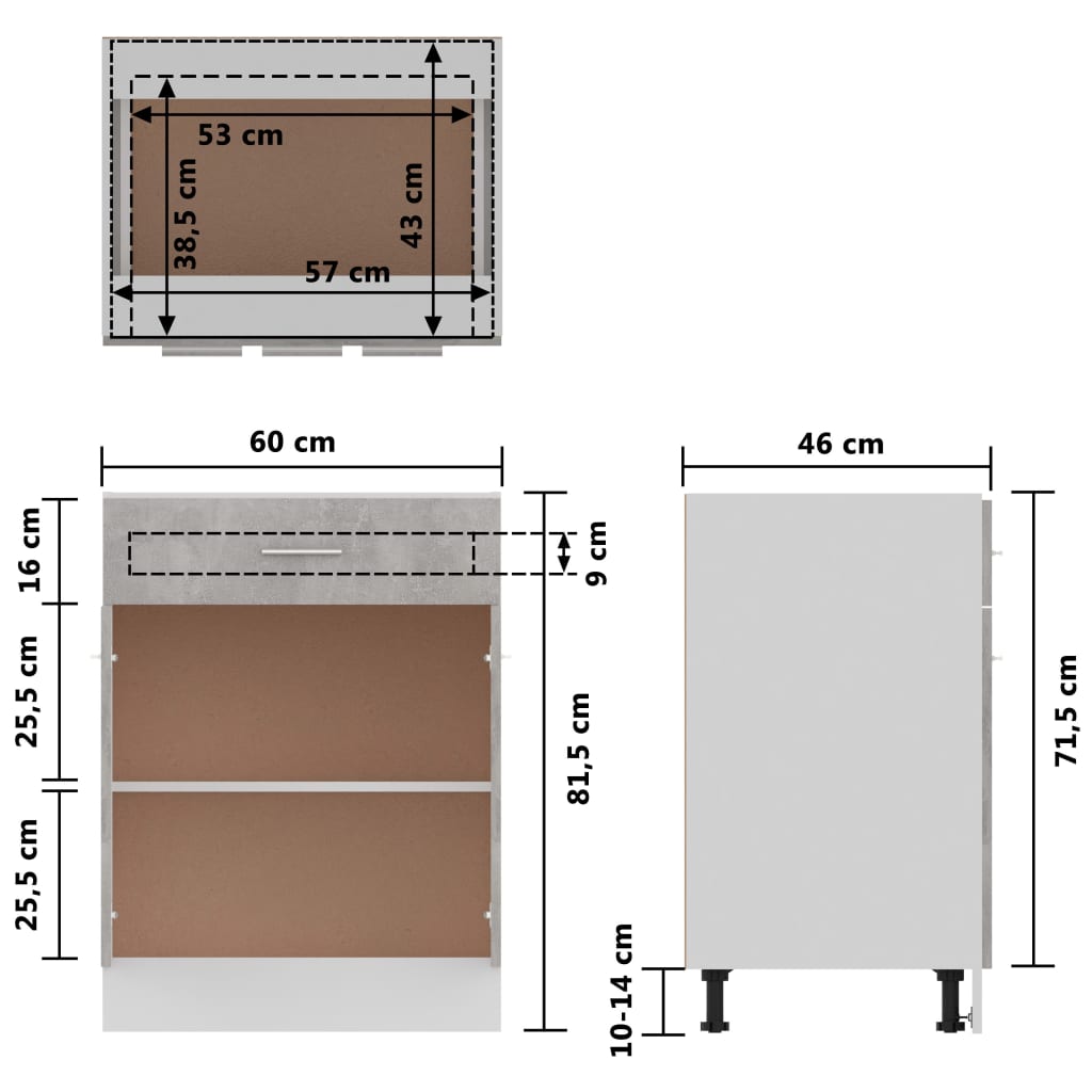 Armadio Inferiore Cassetto Grigio Cemento 60x46x81,5Multistrato | homemem39