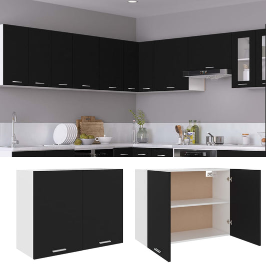 Mobile Pensile “Lyon” Nero 80x31x60 cm in Legno Multistrato - homemem39