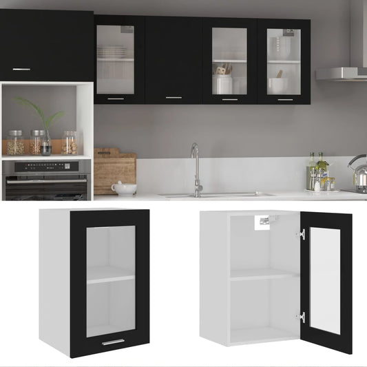 Mobile Pensile con Vetro “Lyon” Nero 40x31x60 cm - homemem39