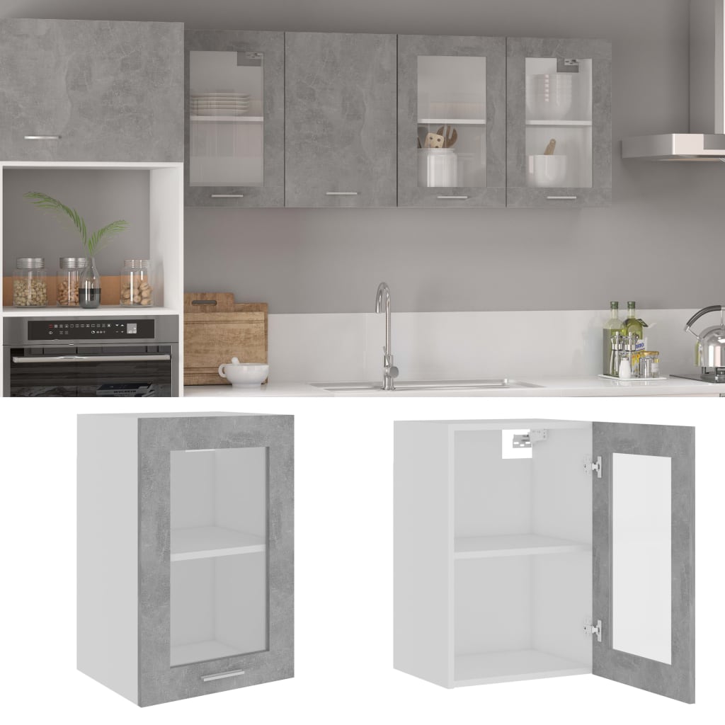 Mobile Pensile con Vetro “Lyon” Grigio Cemento 40x31x60 cm | homemem39