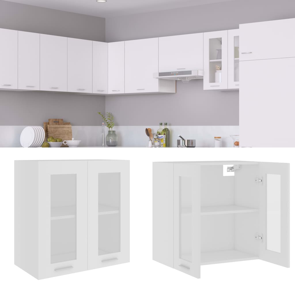 Mobile Pensile con Vetro “Lyon” Bianco 60x31x60 cm - homemem39