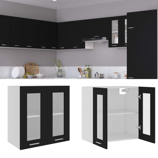 Mobile Pensile con Vetro “Lyon” Nero 60x31x60 cm - homemem39