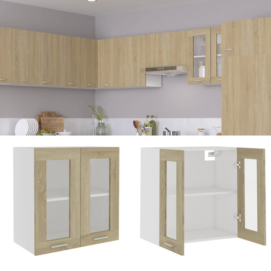 Mobile Pensile con Vetro “Lyon” Rovere Sonoma 60x31x60 cm - homemem39