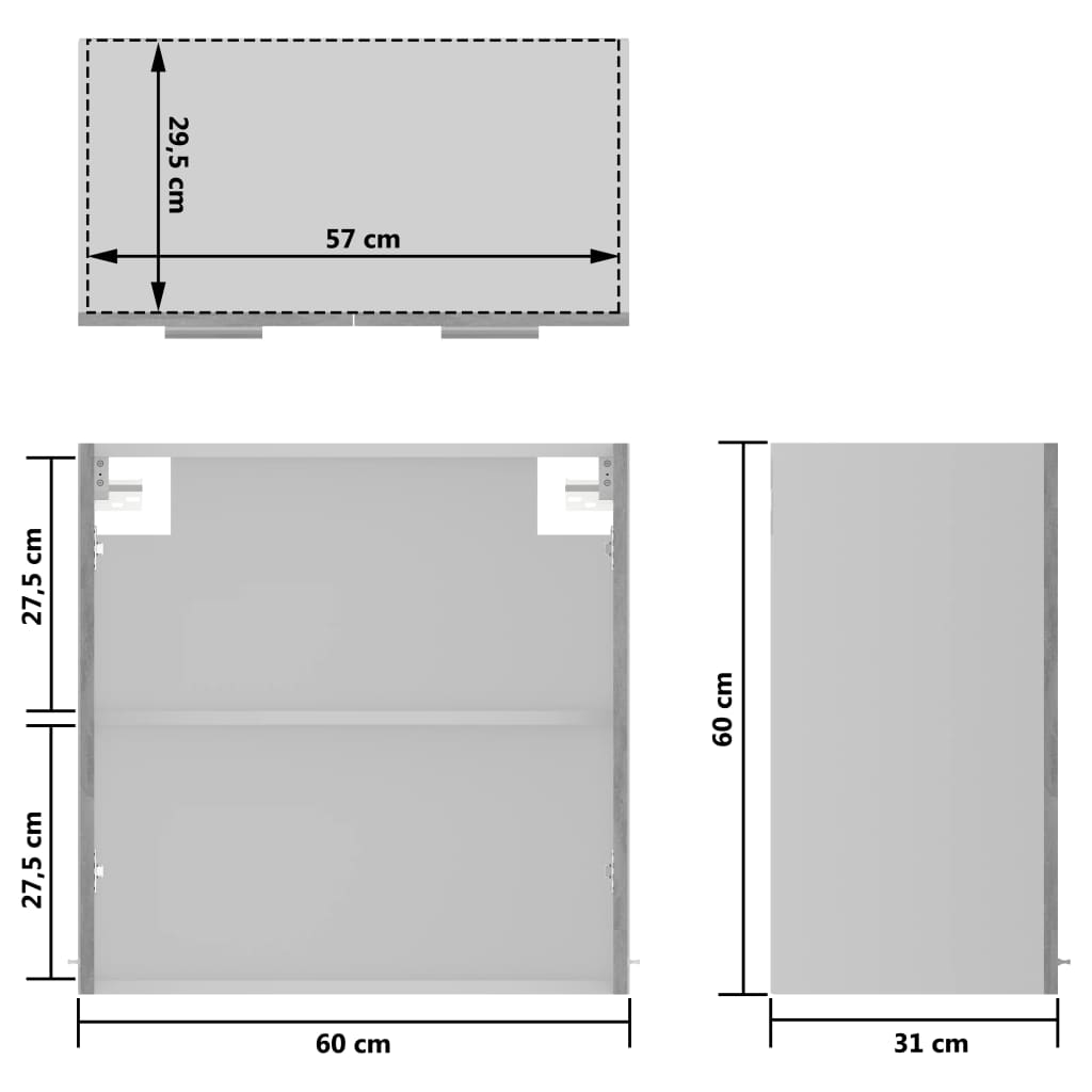 Mobile Pensile con Vetro “Lyon” Grigio Cemento 60x31x60 cm - homemem39