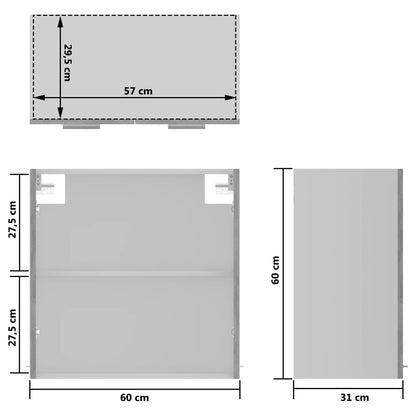 Mobile Pensile con Vetro “Lyon” Grigio Cemento 60x31x60 cm - homemem39