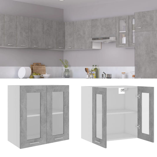 Mobile Pensile con Vetro “Lyon” Grigio Cemento 60x31x60 cm - homemem39