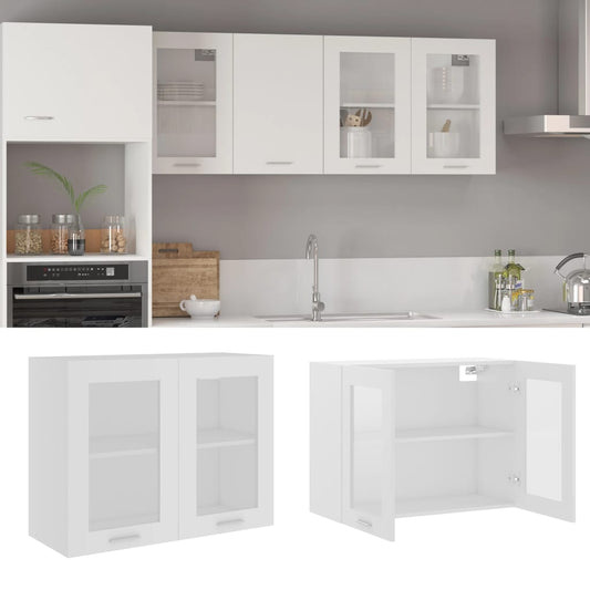 Mobile Pensile con Vetro “Lyon” Bianco 80x31x60 cm - homemem39