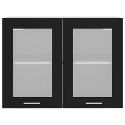 Mobile Pensile con Vetro “Lyon” Nero 80x31x60 cm - homemem39