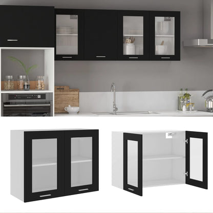 Mobile Pensile con Vetro “Lyon” Nero 80x31x60 cm - homemem39