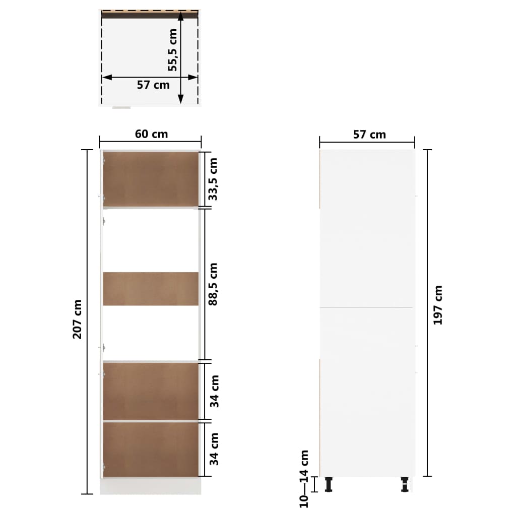 Mobile per Frigo Bianco Lucido 60x57x207 cm Legno Multistrato - homemem39