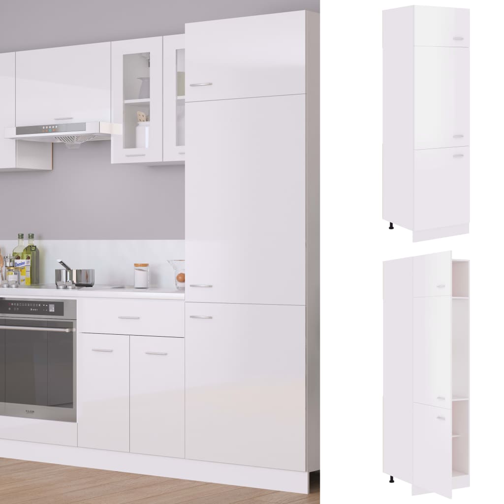 Mobile per Frigo Bianco Lucido 60x57x207 cm Legno Multistrato - homemem39