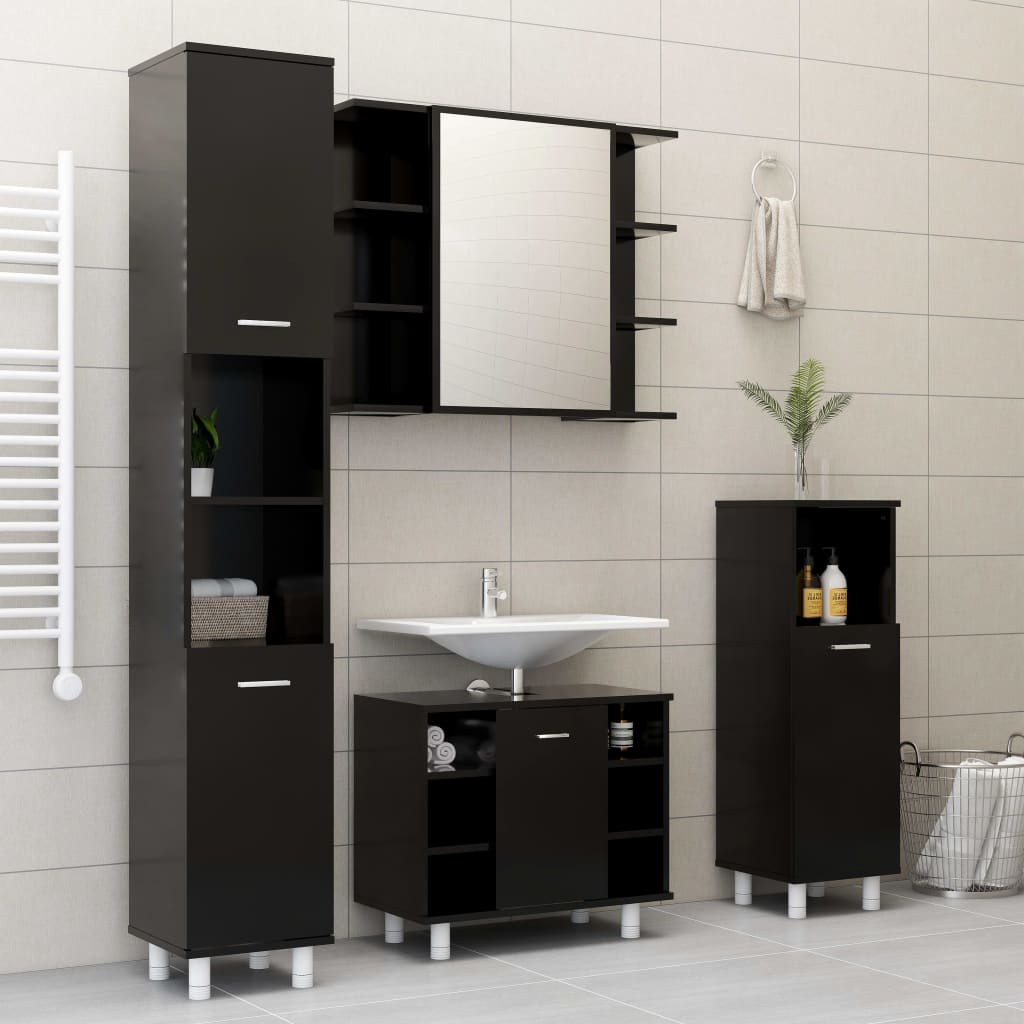 Mobile da Bagno Nero 30x30x95 cm in Legno Multistrato | homemem39