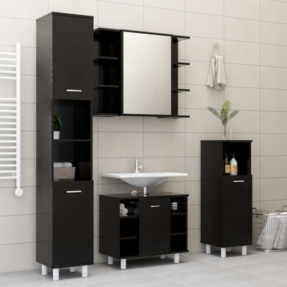 Mobile da Bagno Nero 30x30x95 cm in Legno Multistrato | homemem39