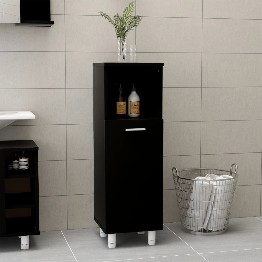 Mobile da Bagno Nero 30x30x95 cm in Legno Multistrato | homemem39