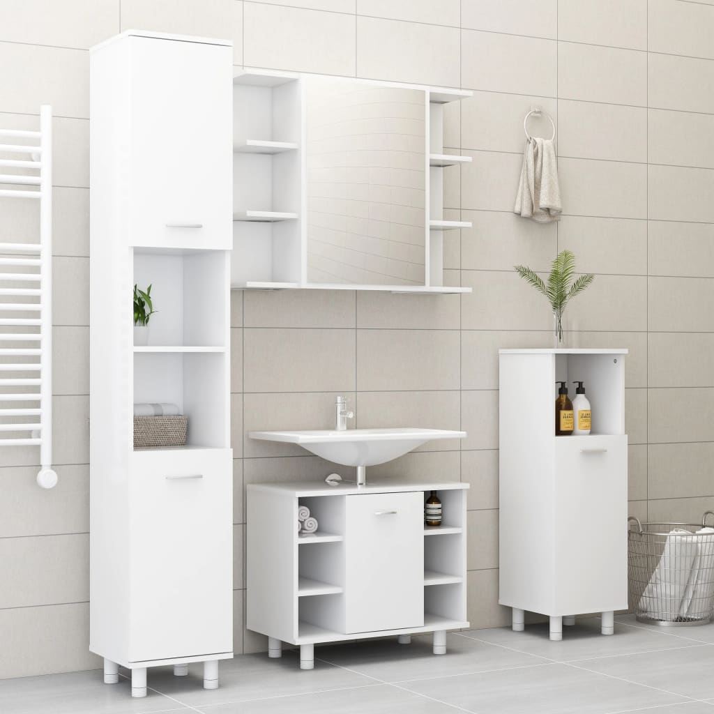 Mobile da Bagno Bianco 30x30x179 cm in Legno Multistrato | homemem39