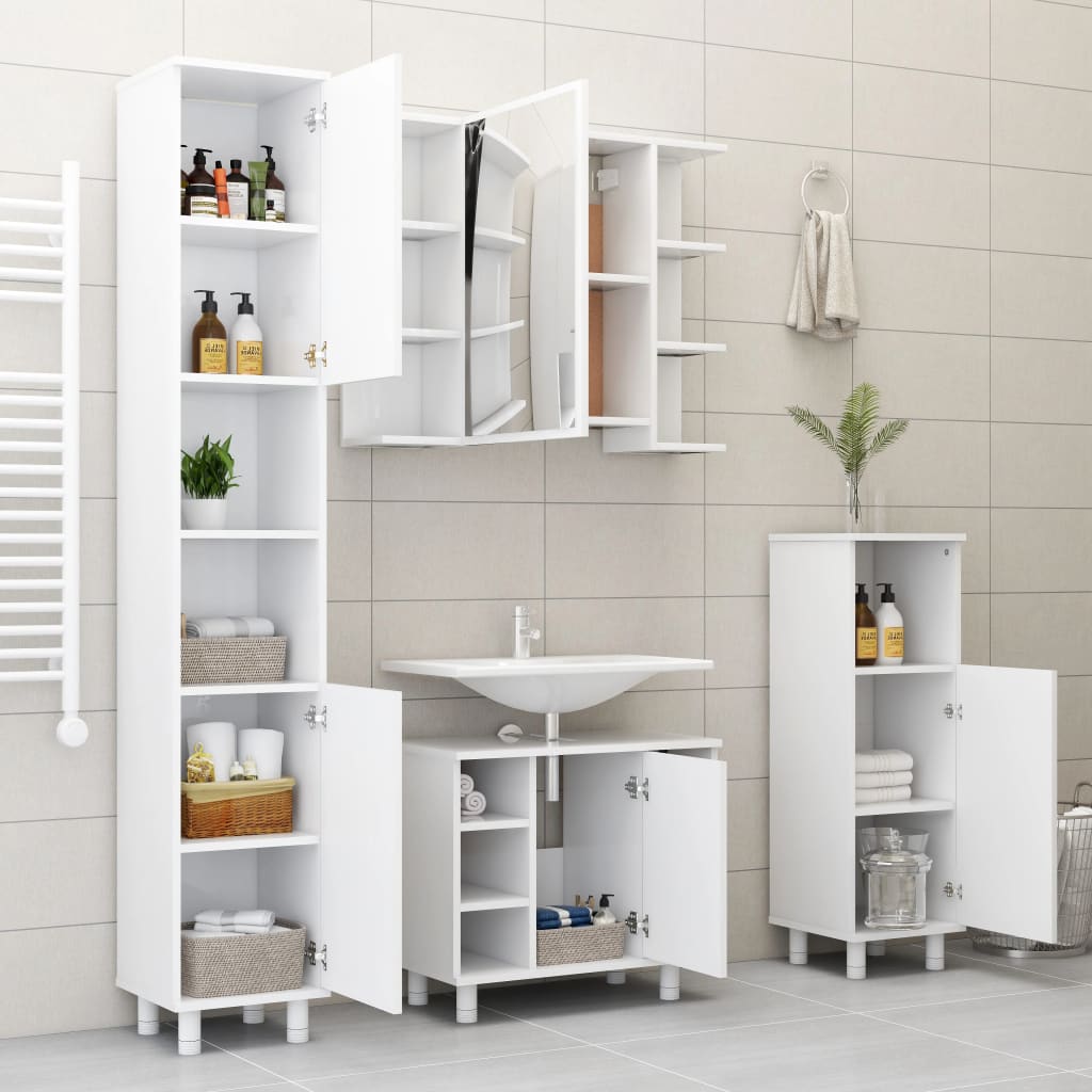 Mobile da Bagno Bianco 30x30x179 cm in Legno Multistrato | homemem39