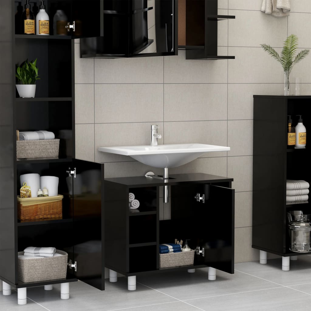 Mobile da Bagno Nero 60x32x53,5 cm in Legno Multistrato - homemem39