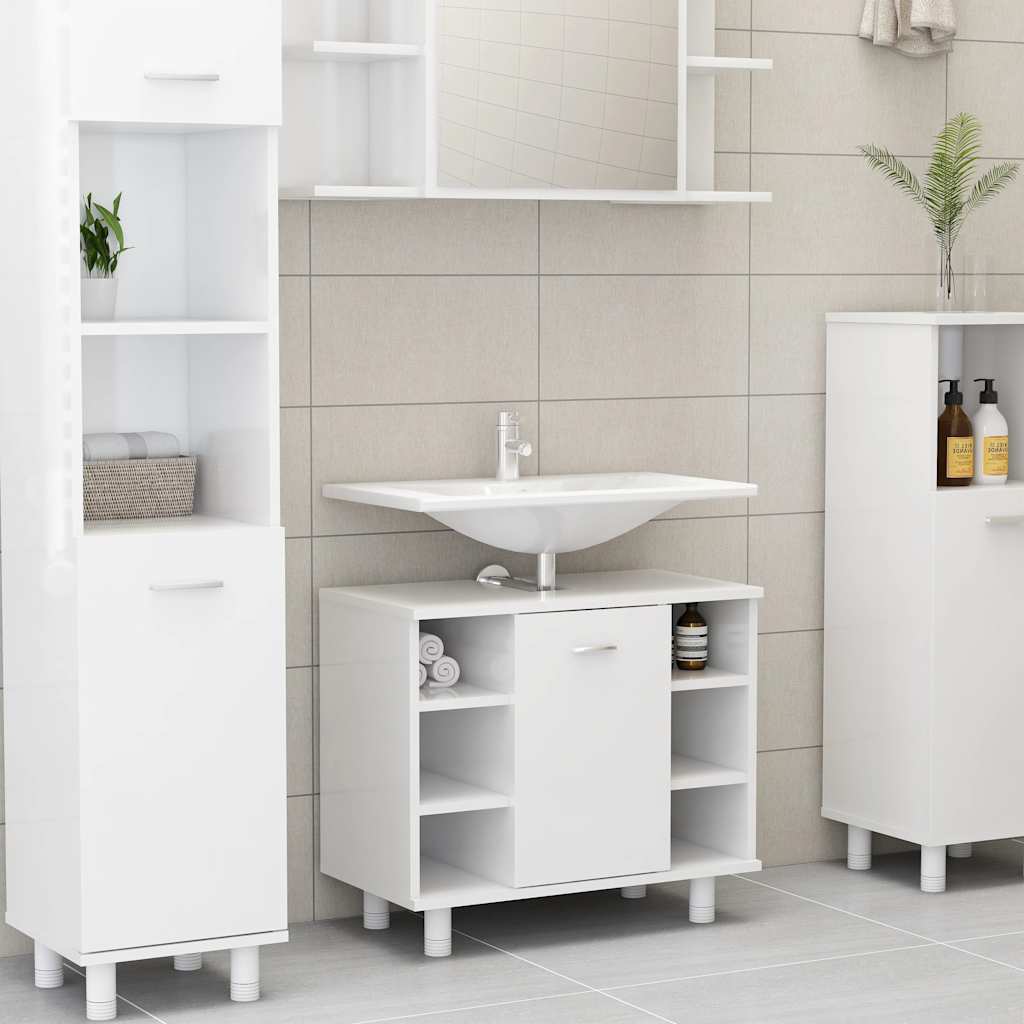 Mobile da Bagno Bianco Lucido 60x32x53,5cm in Legno Multistrato - homemem39