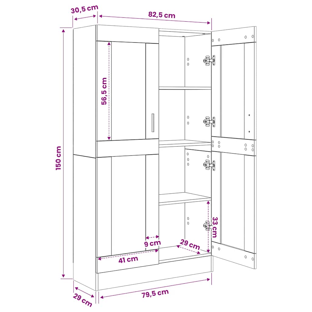 Libreria Nera 82,5x30,5x150 cm in Legno Multistrato