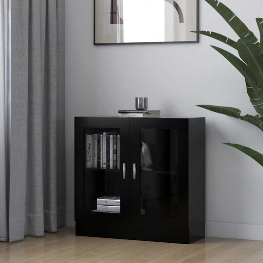 Armadietto con Vetrina Nero 82,5x30,5x80 cm Legno Multistrato