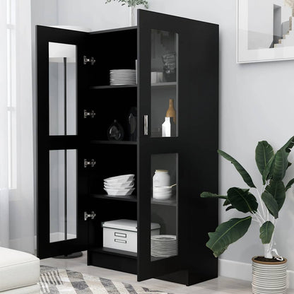 Armadietto con Vetrina Nero 82,5x30,5x150 cm Legno Multistrato | homemem39