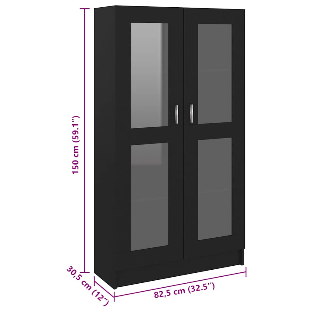 Armadietto con Vetrina Nero 82,5x30,5x150 cm Legno Multistrato | homemem39