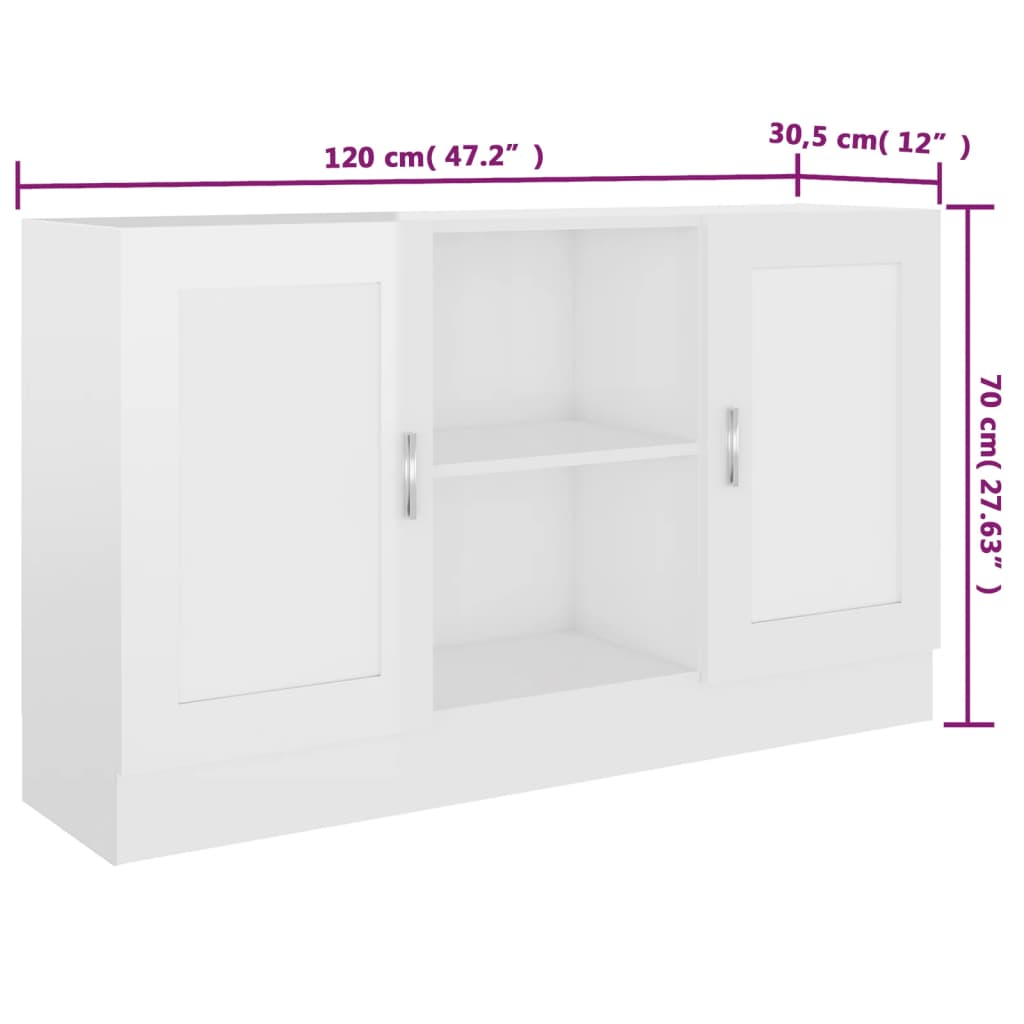 Credenza Bianco Lucido 120x30,5x70 cm in Legno Multistrato - homemem39