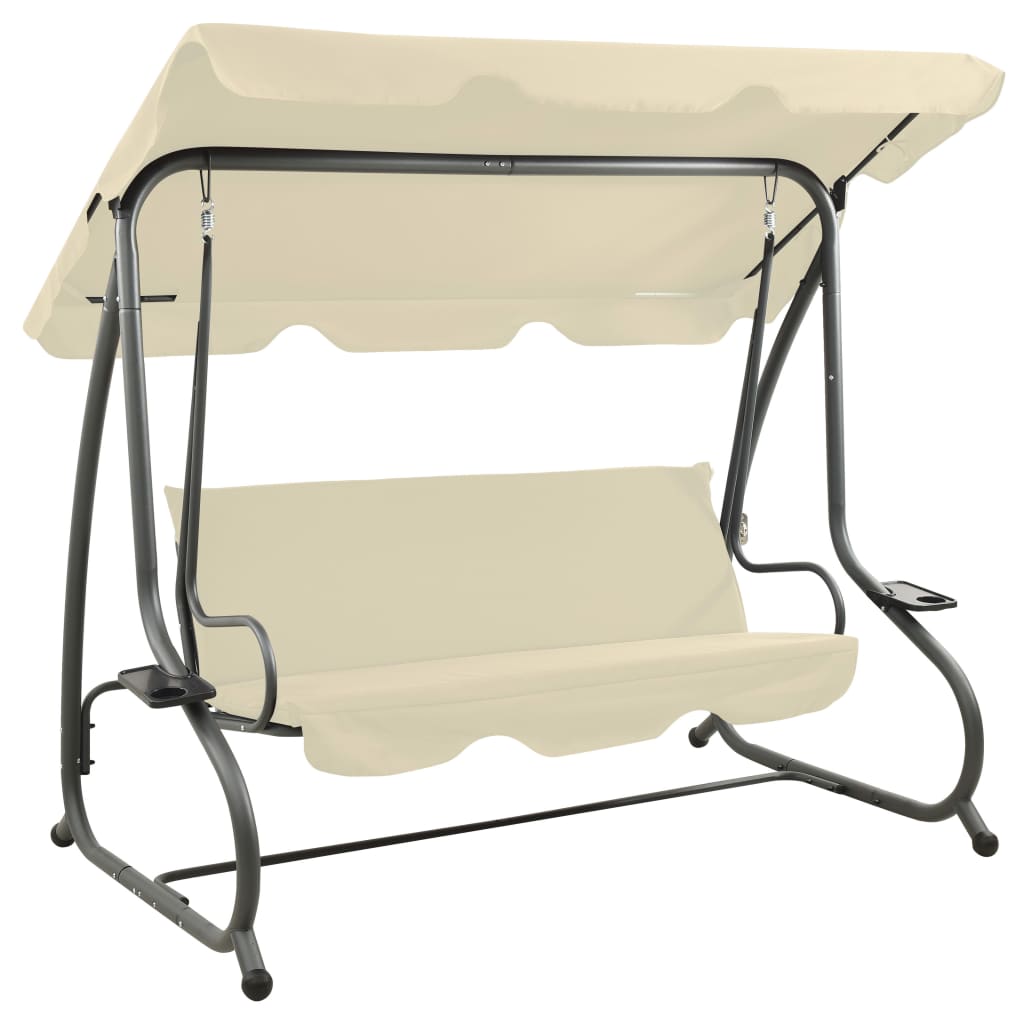 Panchina a Dondolo da Giardino con Baldacchino Bianco Sabbia | homemem39