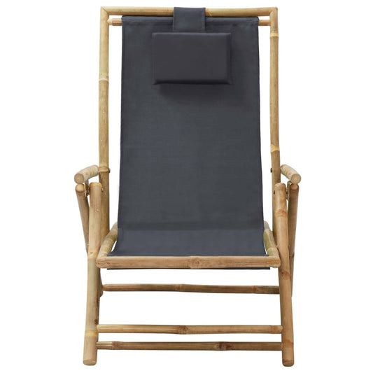 Sedia Relax reclinabile Grigio Scuro in Bambù e Tessuto - homemem39