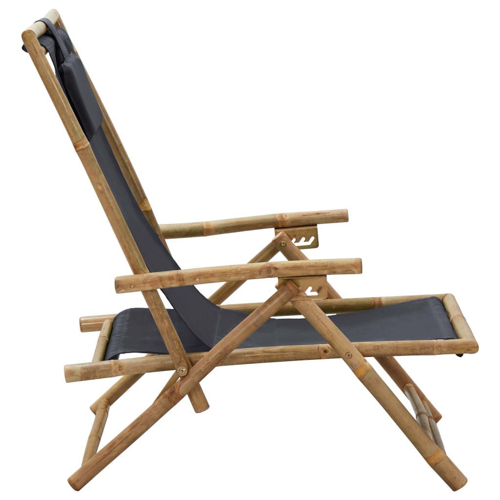 Sedia Relax reclinabile Grigio Scuro in Bambù e Tessuto - homemem39