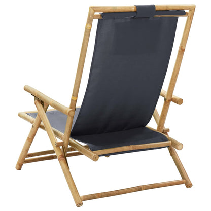 Sedia Relax reclinabile Grigio Scuro in Bambù e Tessuto - homemem39
