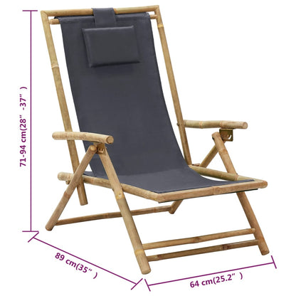 Sedia Relax reclinabile Grigio Scuro in Bambù e Tessuto - homemem39