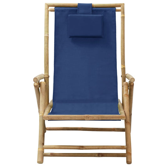 Sedia Relax reclinabile Blu Marino in Bambù e Tessuto - homemem39