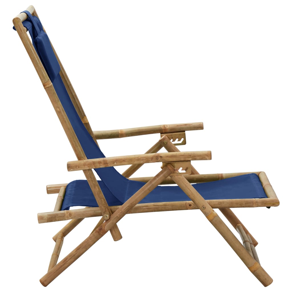 Sedia Relax reclinabile Blu Marino in Bambù e Tessuto - homemem39
