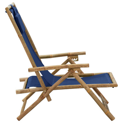 Sedia Relax reclinabile Blu Marino in Bambù e Tessuto - homemem39