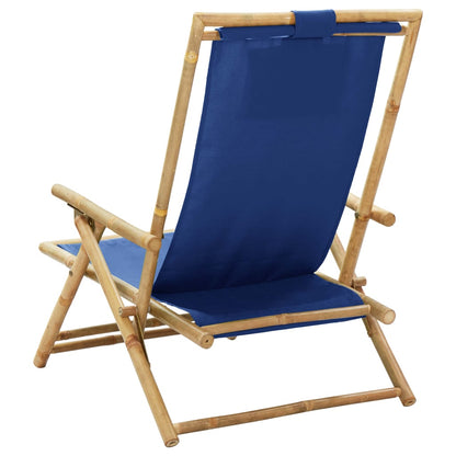 Sedia Relax reclinabile Blu Marino in Bambù e Tessuto - homemem39