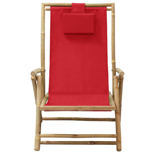 Sedia Relax Reclinabile Rossa in Bambù e Tessuto - homemem39