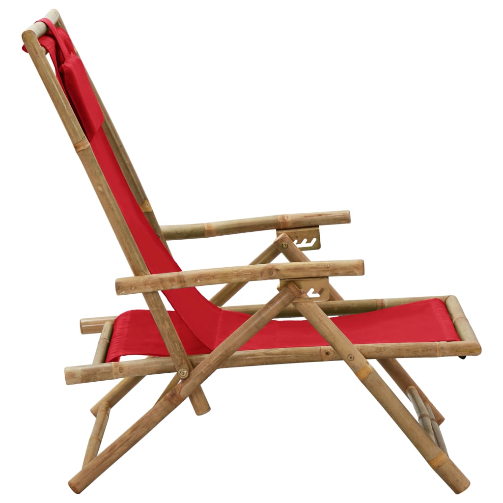 Sedia Relax Reclinabile Rossa in Bambù e Tessuto - homemem39
