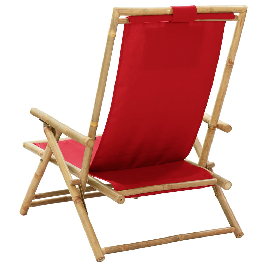 Sedia Relax Reclinabile Rossa in Bambù e Tessuto - homemem39