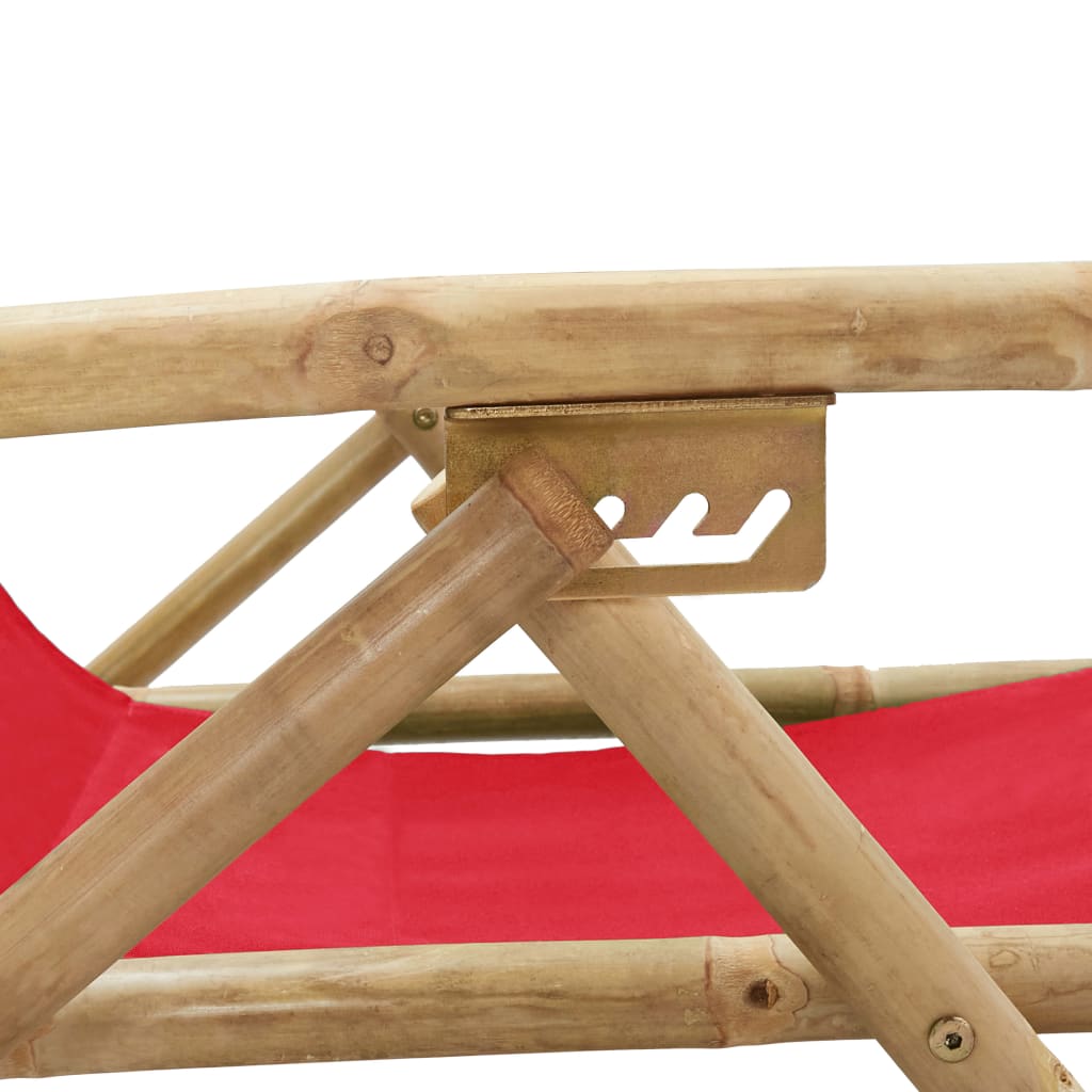 Sedia Relax Reclinabile Rossa in Bambù e Tessuto - homemem39