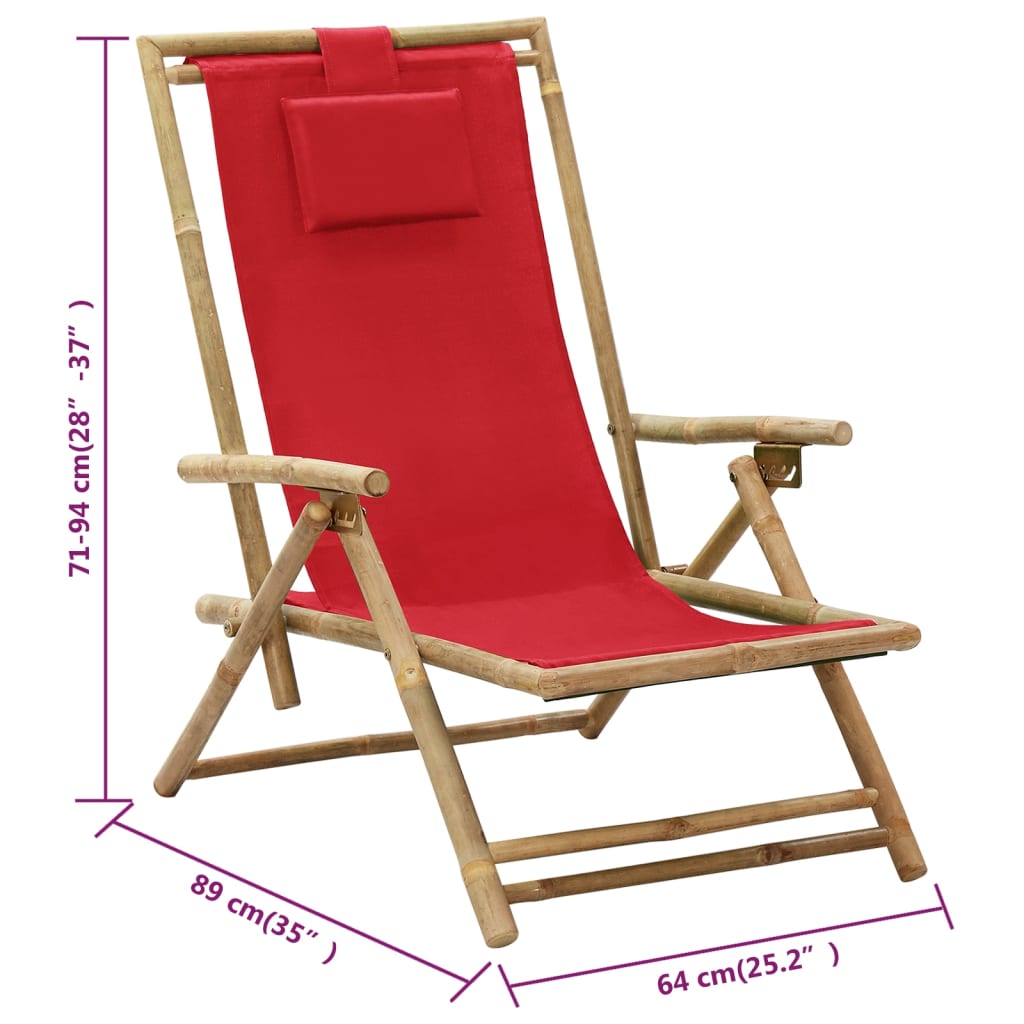 Sedia Relax Reclinabile Rossa in Bambù e Tessuto - homemem39