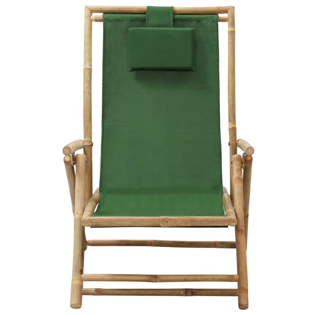 Sedia Relax Reclinabile Verde in Bambù e Tessuto - homemem39
