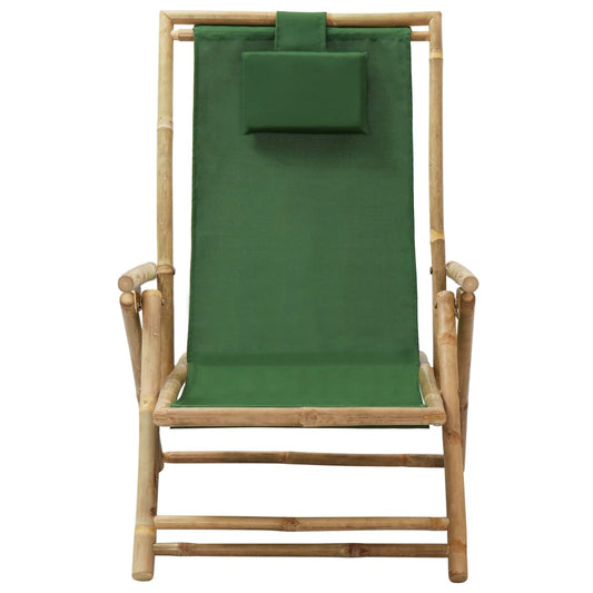 Sedia Relax Reclinabile Verde in Bambù e Tessuto - homemem39