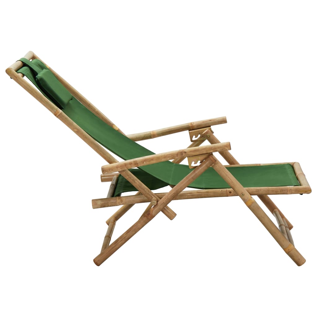 Sedia Relax Reclinabile Verde in Bambù e Tessuto - homemem39