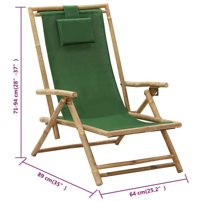 Sedia Relax Reclinabile Verde in Bambù e Tessuto - homemem39