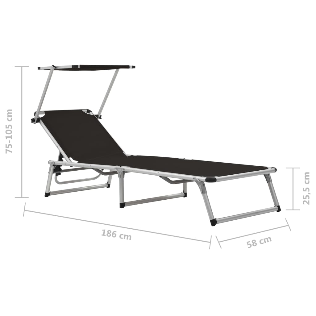 Folding Sun Loungers with Canopy 2pcs Aluminum Textilene